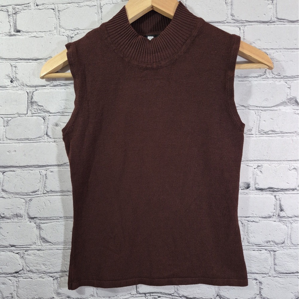 Vtg Y2K Forever 21 Sleeveless Sweater Size M Brown Knit Top Mockneck Minimalist
